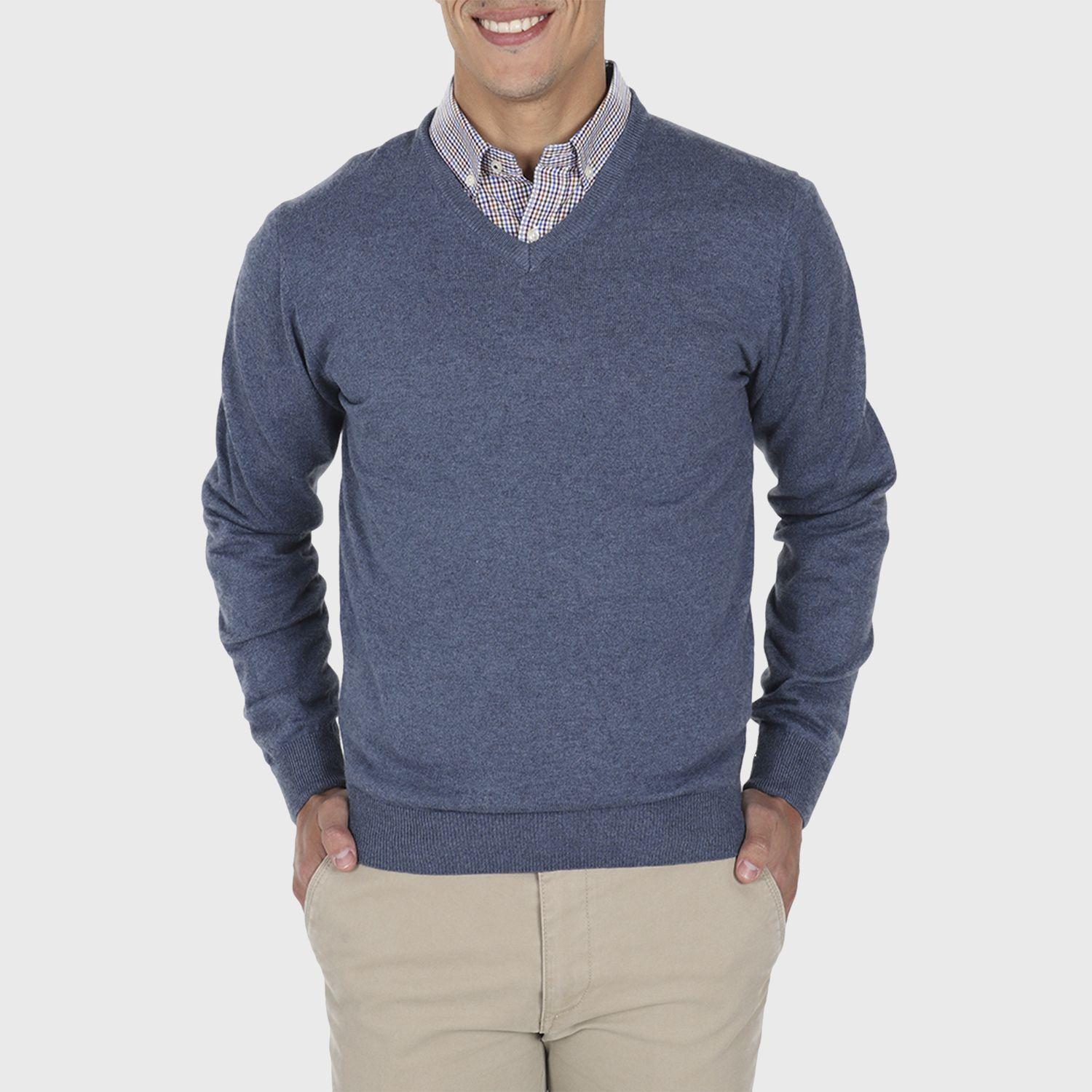 Sweater V-Neck Cotton Merino Manga Larga-0