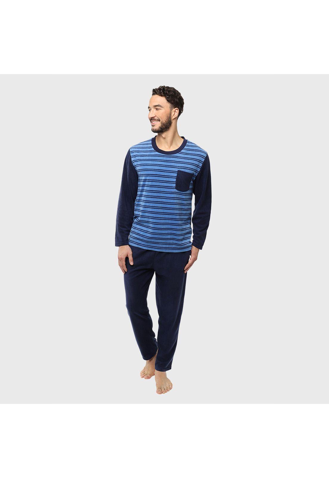 Pijama largo a rayas cuello redondo-0