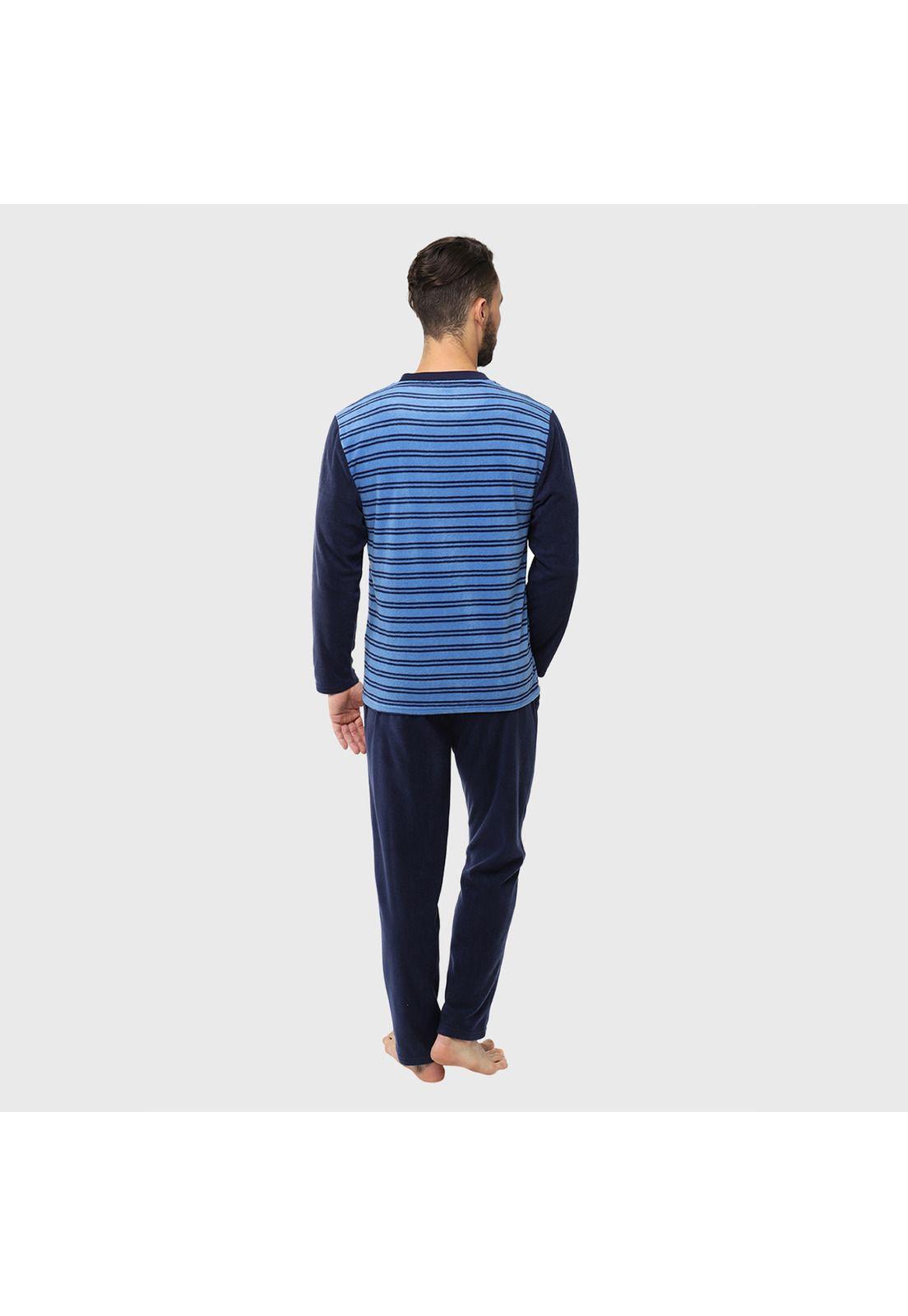 Pijama largo a rayas cuello redondo-1