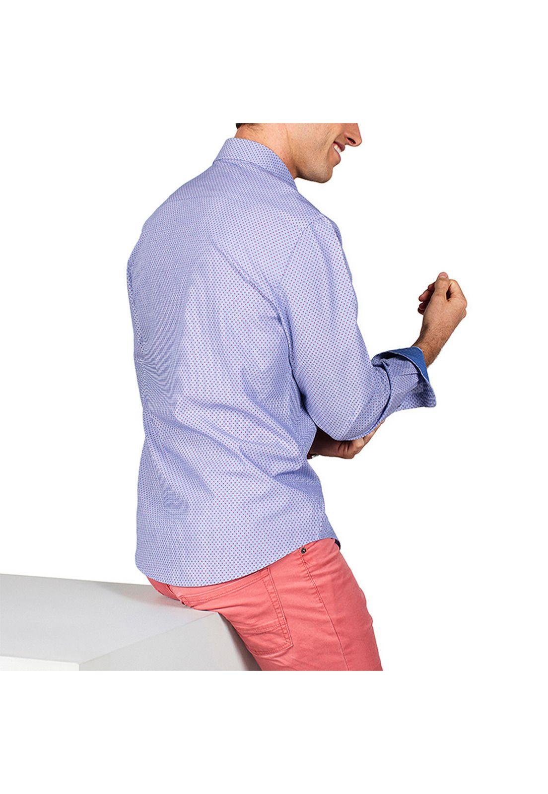 Camisa Casual Print Manga Larga Celeste-1