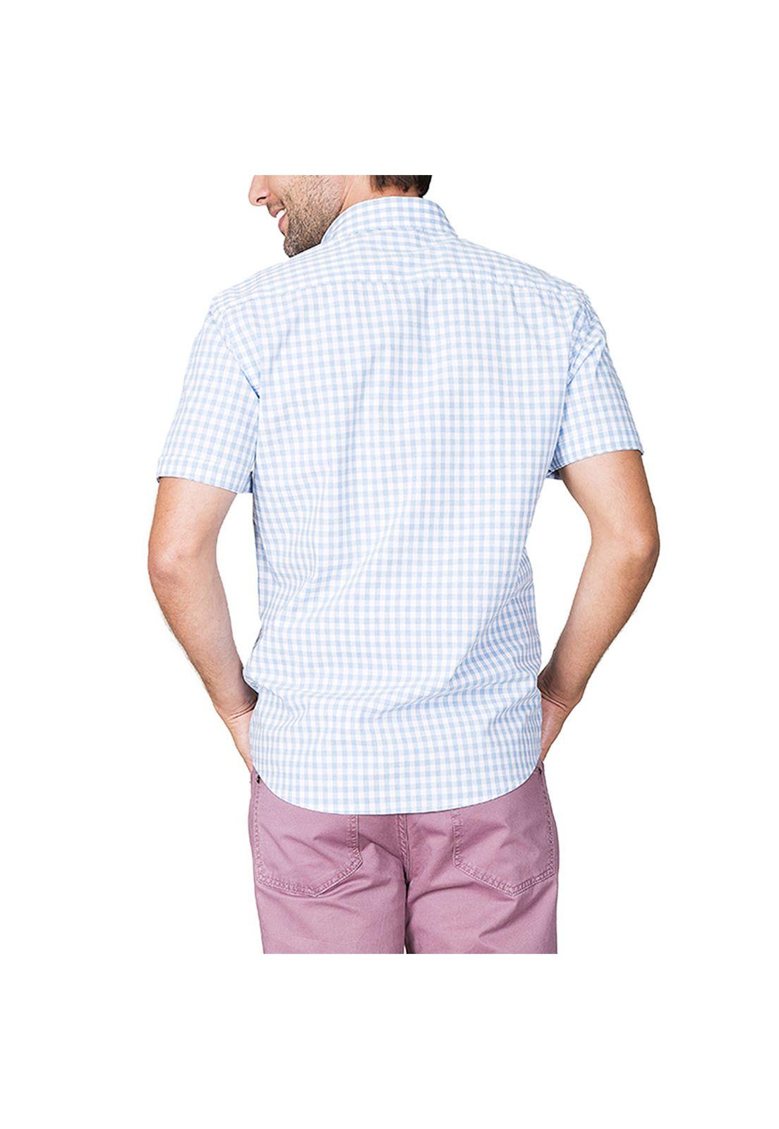 Camisa Cuadros Manga Corta Celeste-1