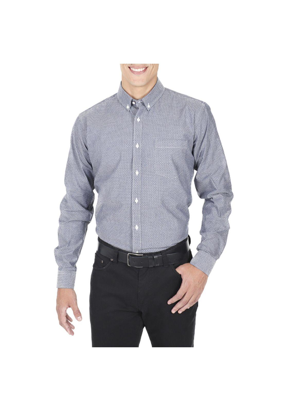 Camisa Oxford Print Manga Larga-0