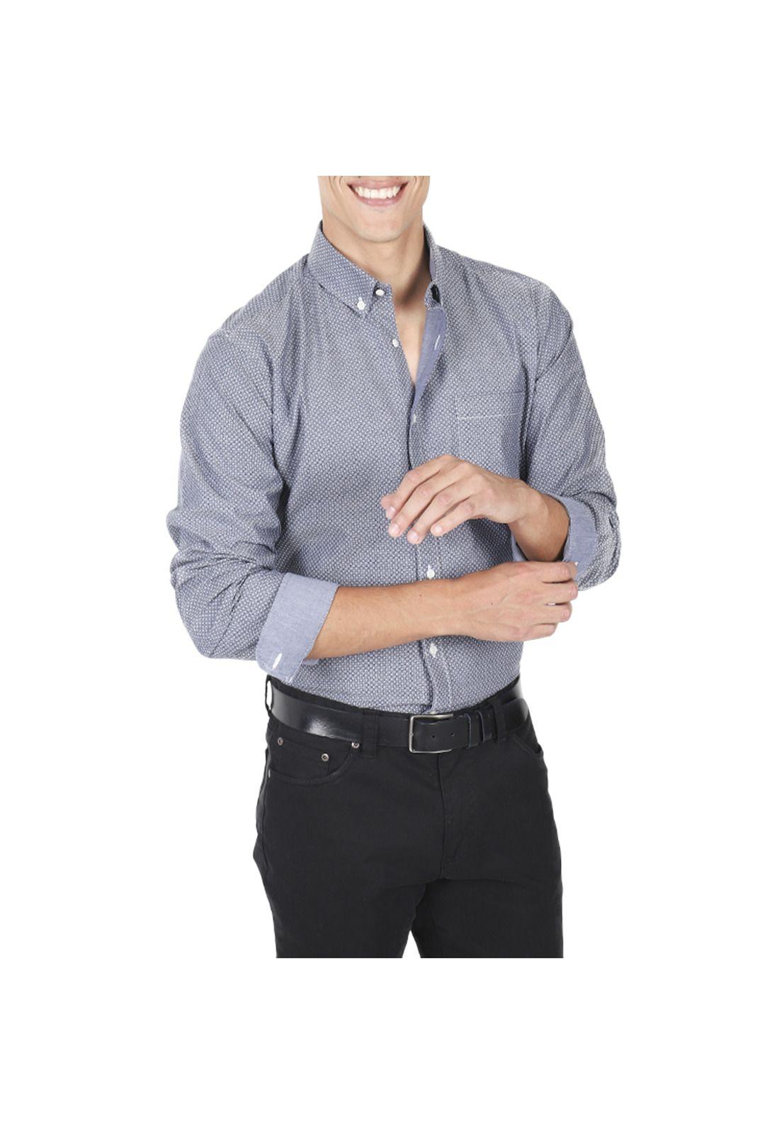 Camisa Oxford Print Manga Larga-2