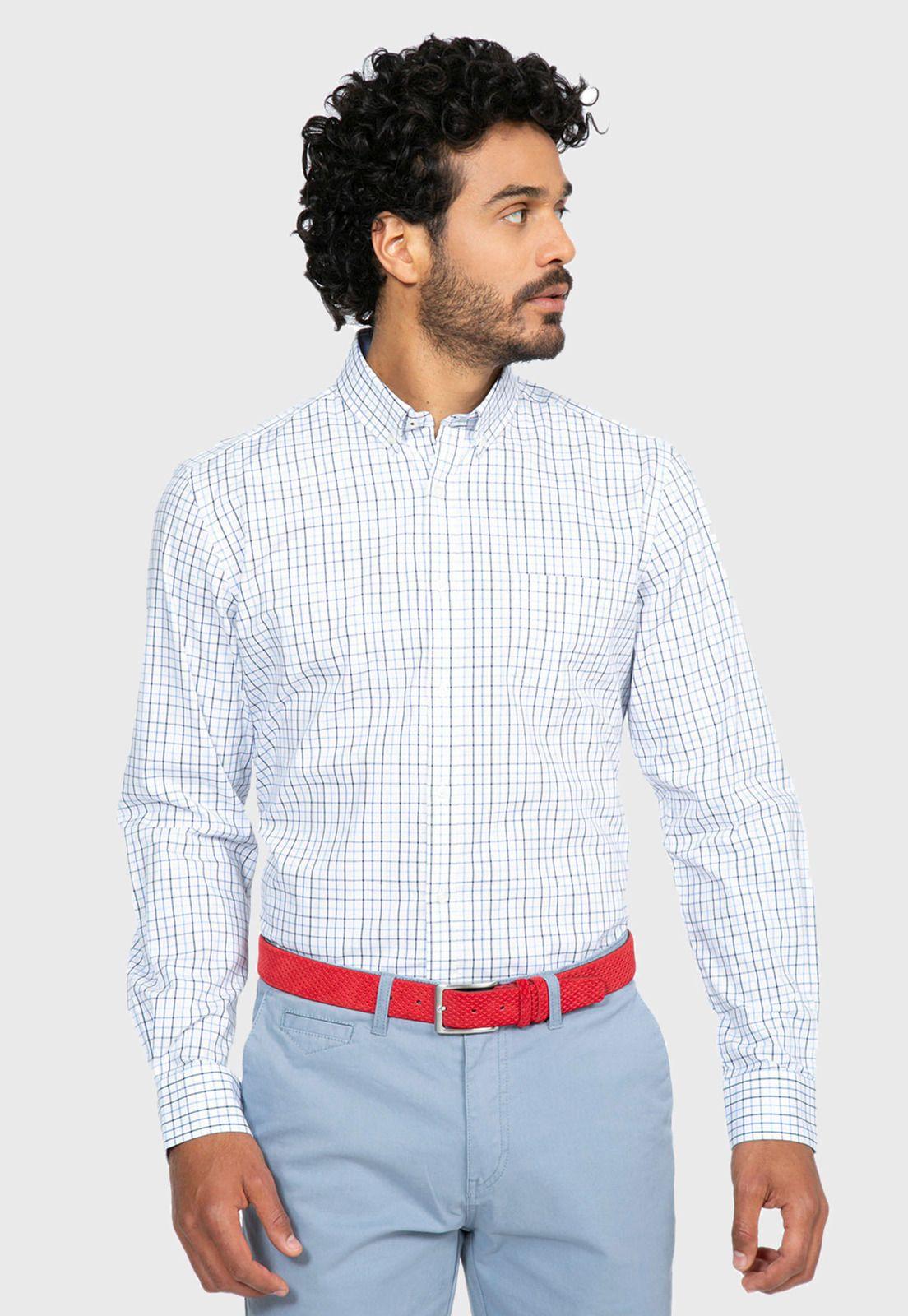 Camisa Arrow Manga Larga Cuadros Oxford-0