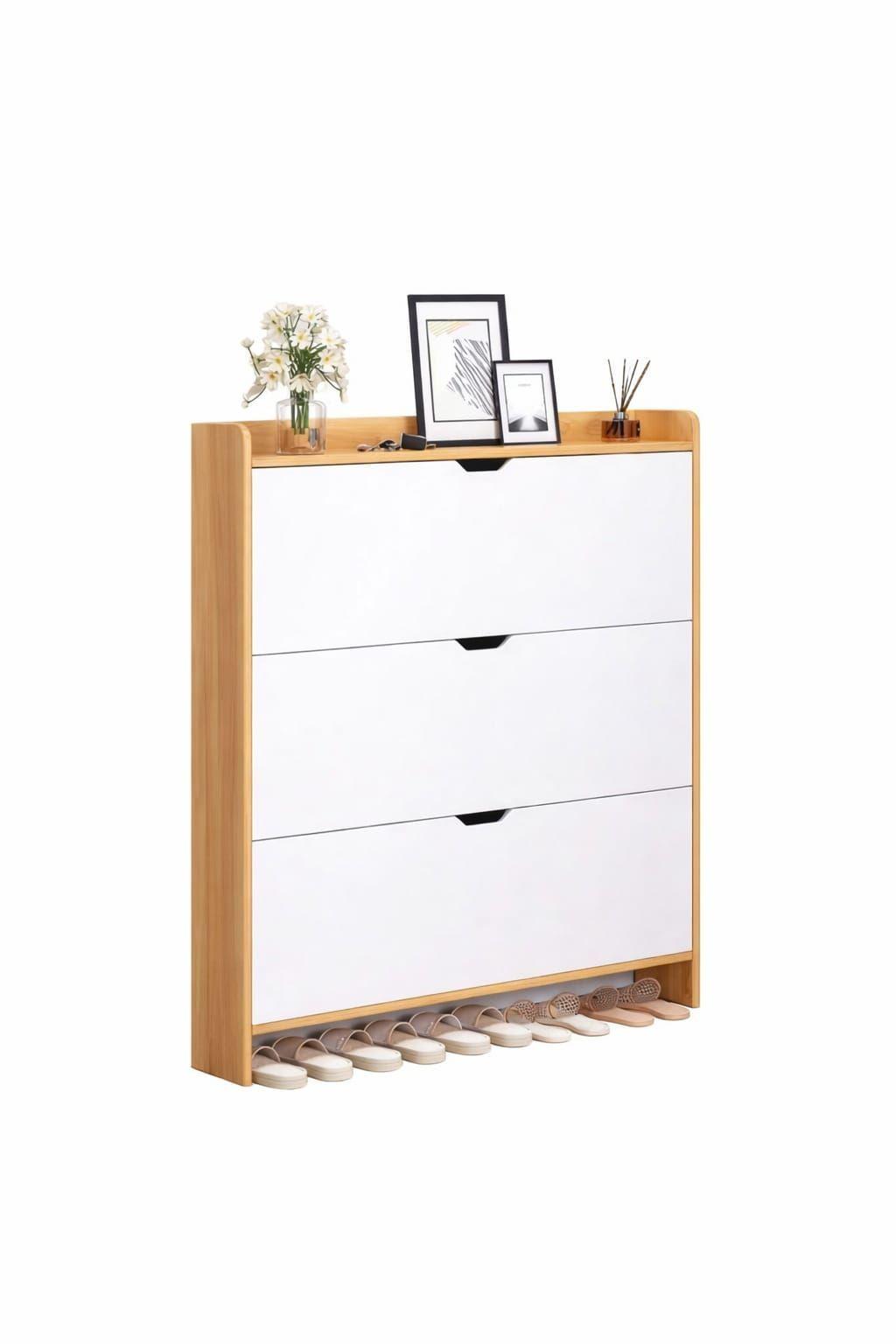 Zapatero Mueble Organizador de Zapatos para Entrada o Dormitorio Color Madera con Blanco-0
