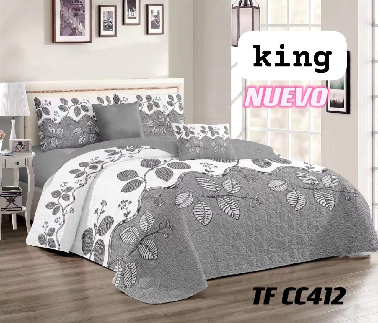 Cobertor de verano tipo quilt tamaño 2 Plazas Diseño Gris Y Blanco con Hojas-0