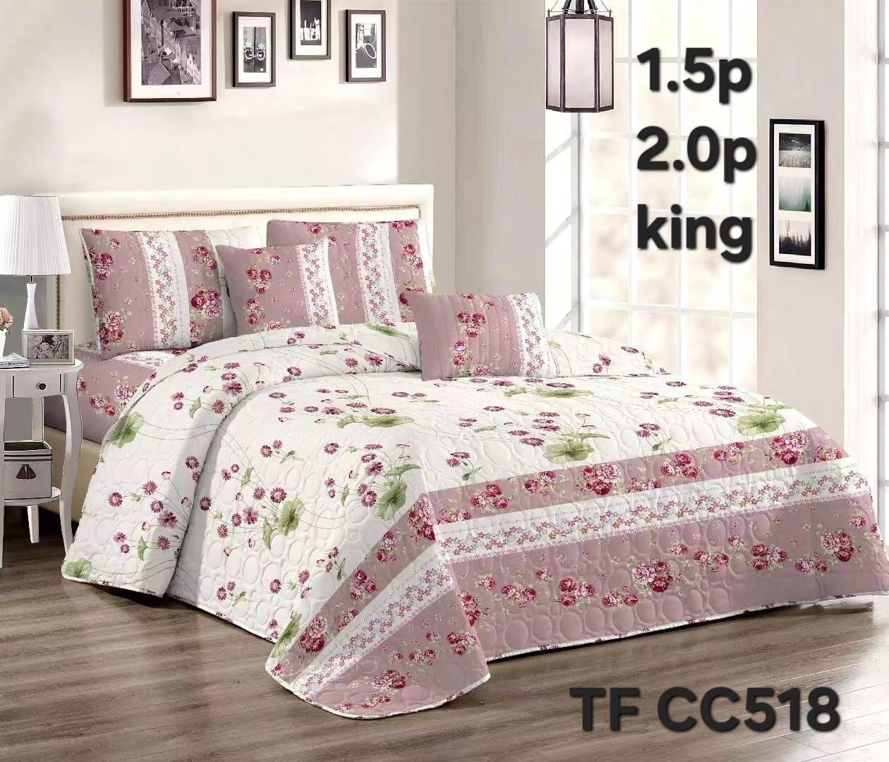Cobertor de verano tipo quilt tamaño 2 Plazas Blanco y Rosa con Flores-0
