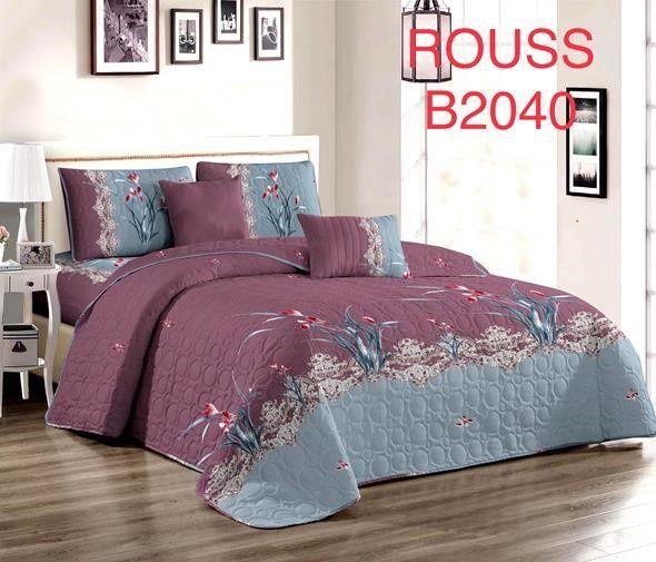 Cobertor de verano tipo quilt tamaño 2 Plazas Azul Claro y Morado Claro con Flores -0