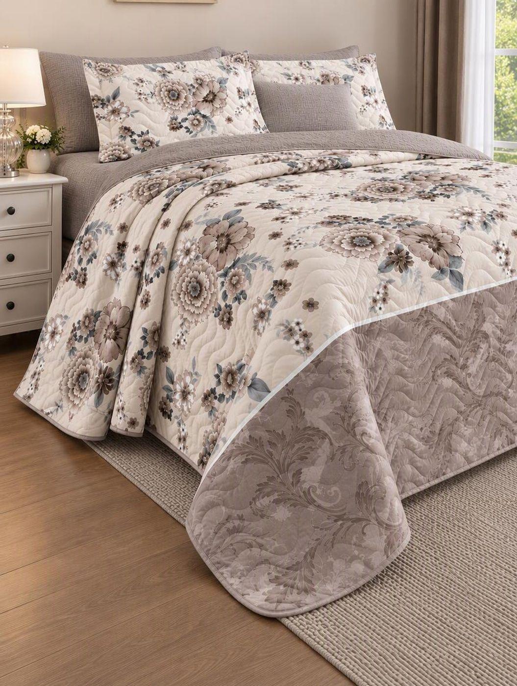 Cobertor de Verano 2 plazas - Cubrecamas Diseño Flores Cafe-2