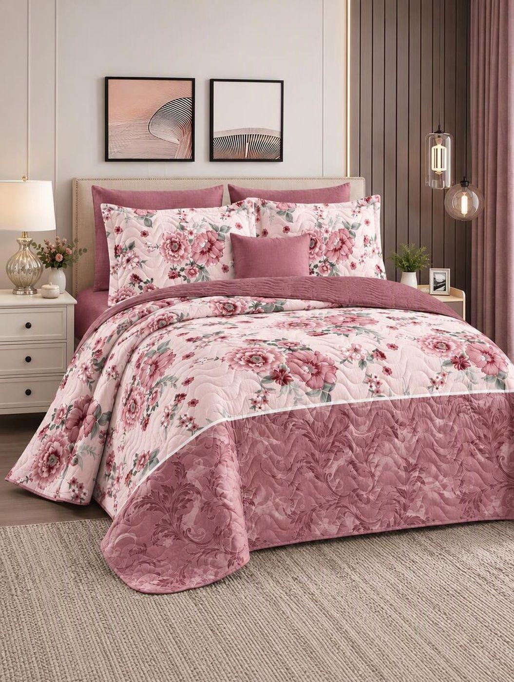 Cobertor de Verano 2 plazas con Fundas - Cubrecama de Flores Palo Rosa-2