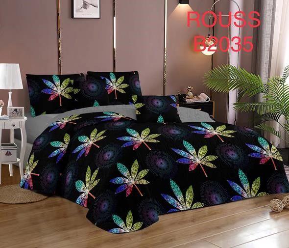 Cobertor de verano tipo quilt tamaño 2 Plazas Negro con Flores de Colores -0