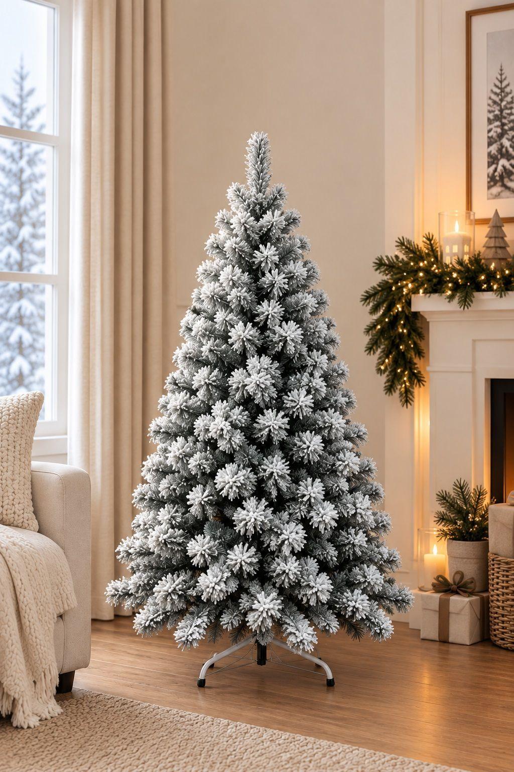 Arbol de Navidad Pascua Pino Verde Nevado Artificial 150cm-0