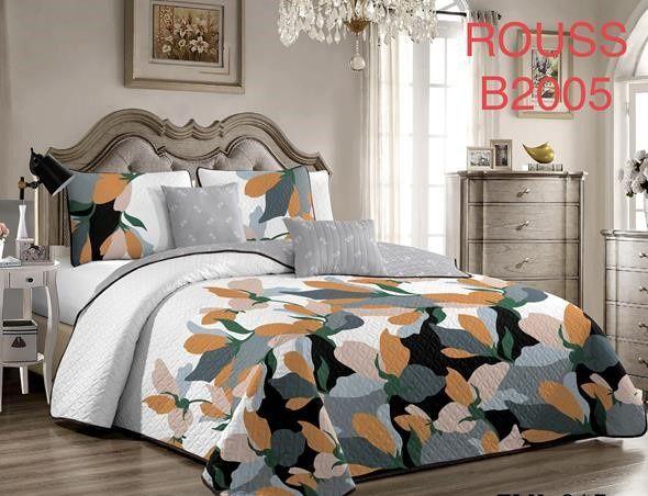 Cobertor de verano tipo quilt tamaño 2 Plazas Blanco y Gris con Flores-0