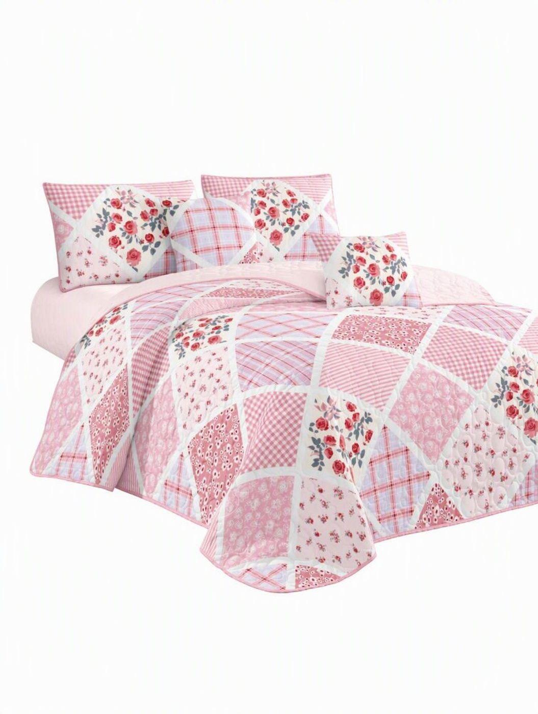 Cobertor de Verano 2 plazas con Fundas Diseño Rombos Rosado-1