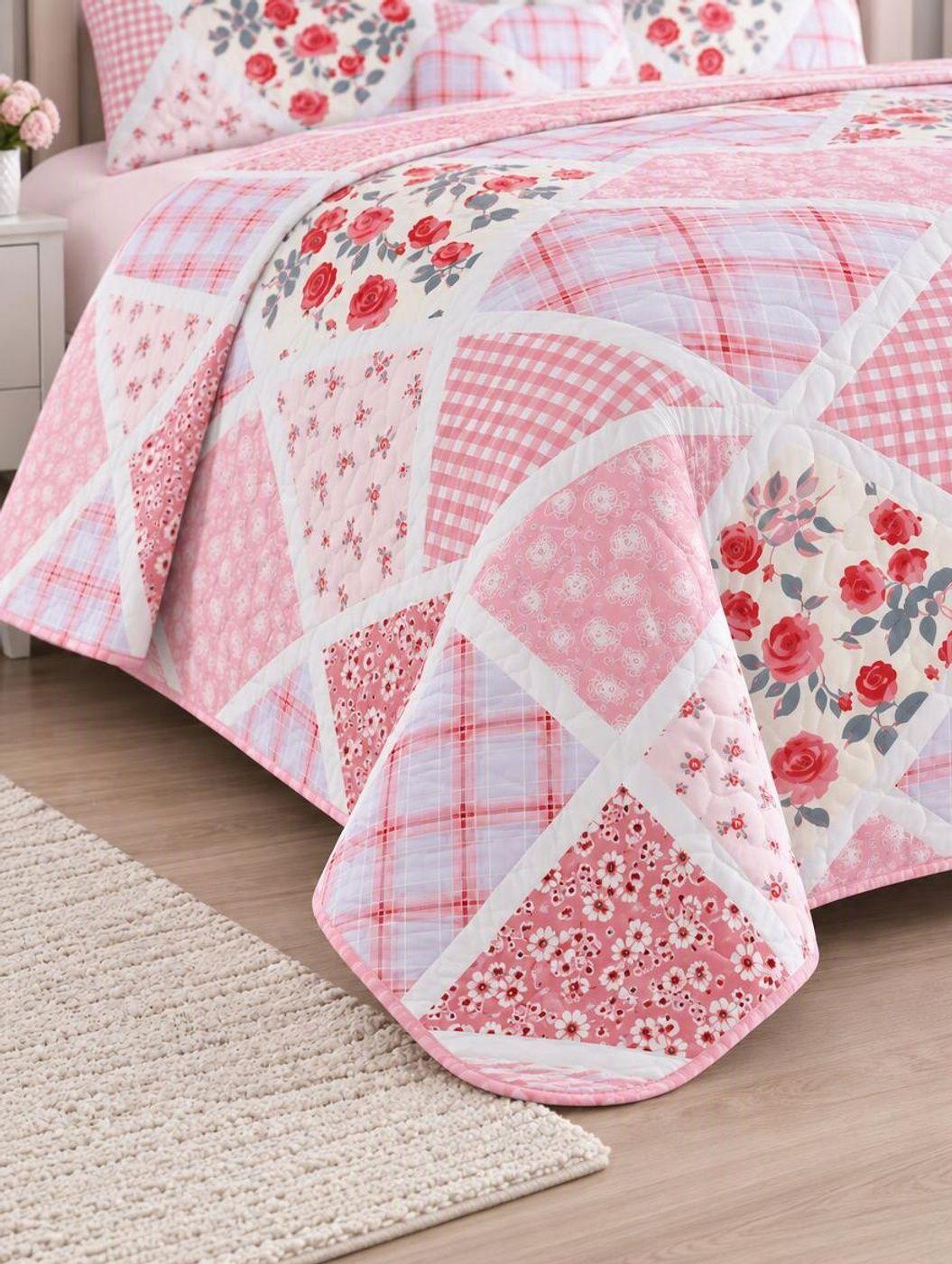 Cobertor de Verano 2 plazas con Fundas Diseño Rombos Rosado-2