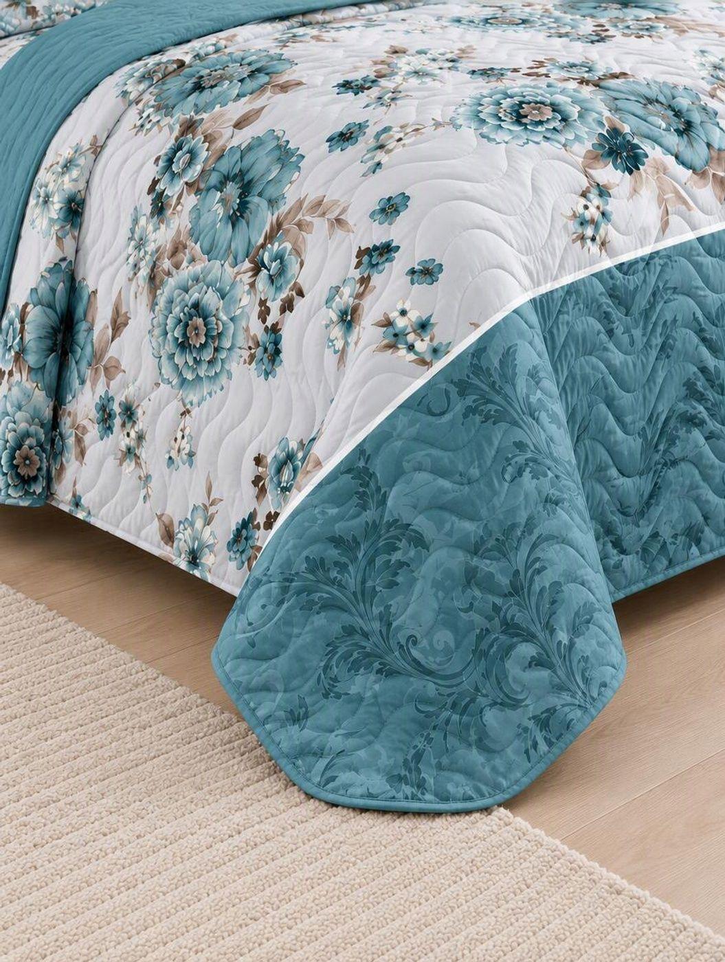 Cobertor de Verano 2 plazas con Fundas Diseño de Flores Celeste-2