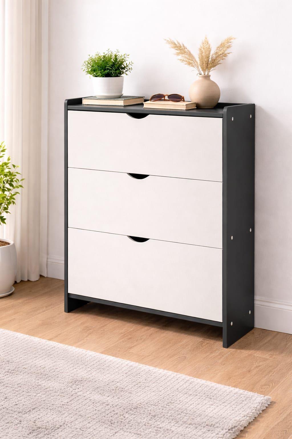 Zapatero Mueble Organizador de Zapatos para Entrada o Dormitorio Color Gris y Blanco-0