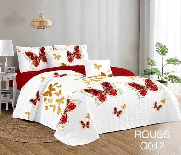 Cobertor de verano tipo quilt tamaño 2 Plazas Blanco y Rojo con Mariposas -0