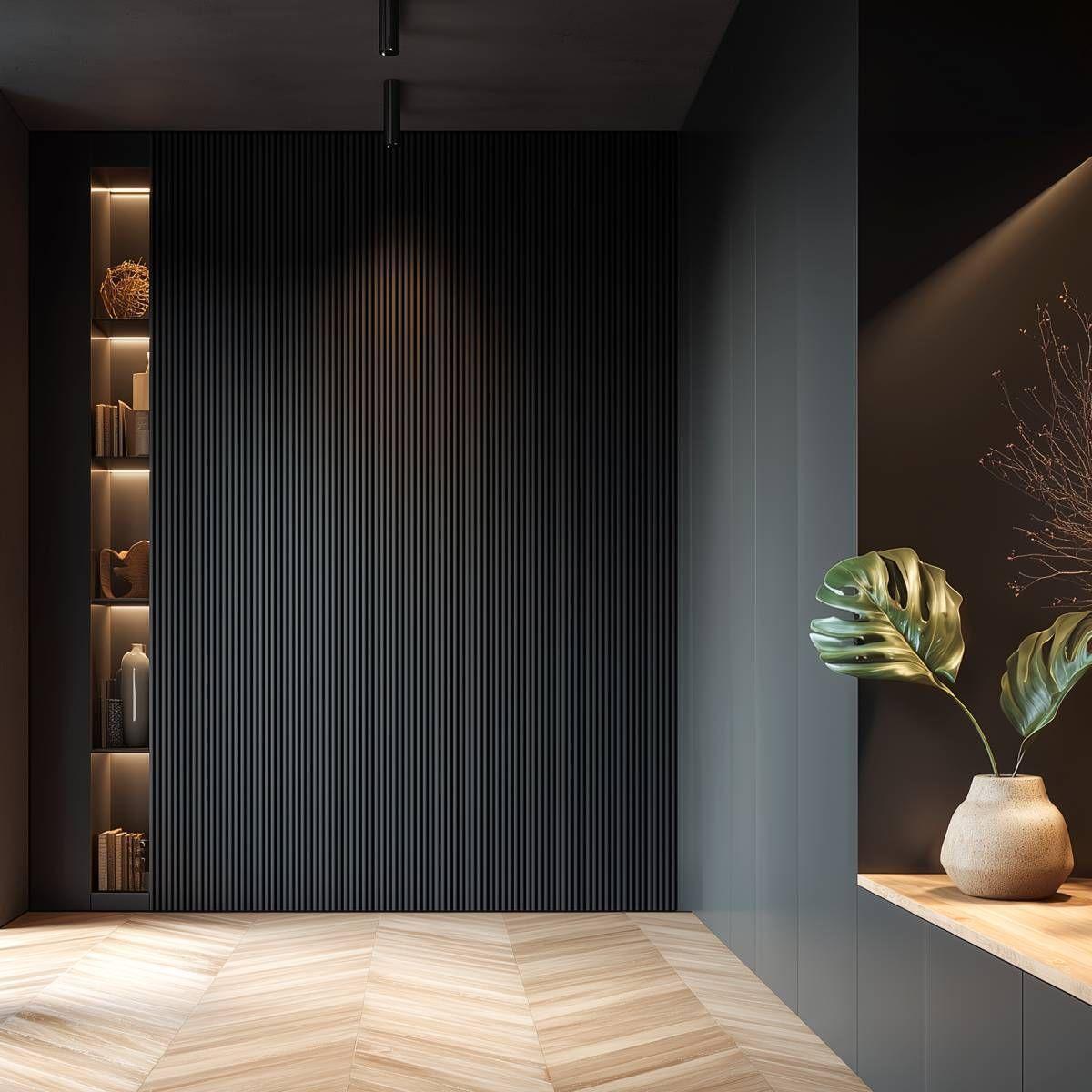 Revestimiento Pintado Negro Micro Convexo 2440x120 mm - 1 Tabla-0