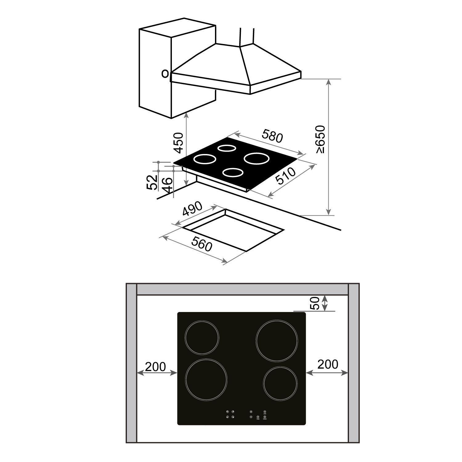 Kit Encimera y campana Black 4Q-4