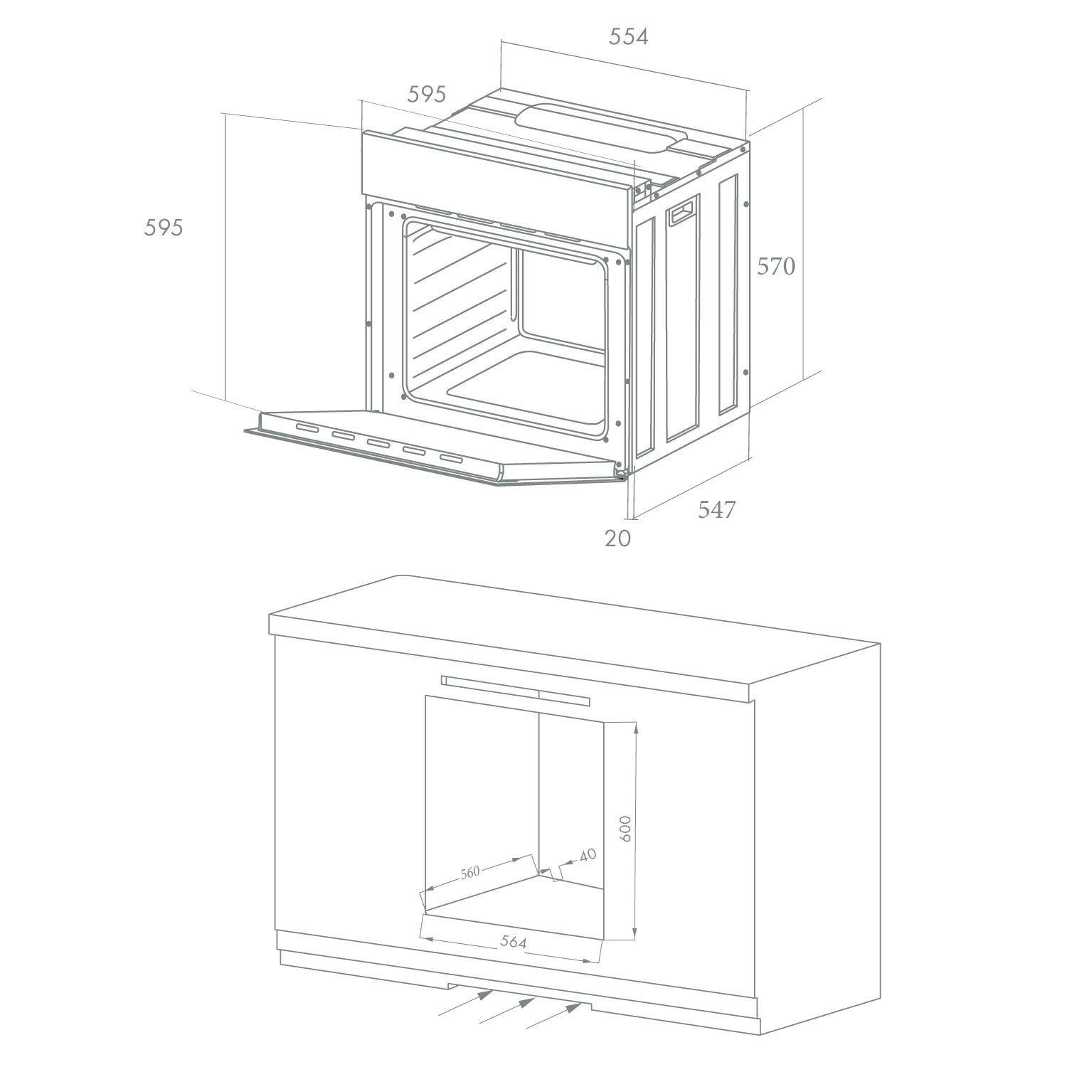 Horno Eléctrico Empotrable Gröner Air Fry Black Matte 16F 76L-4
