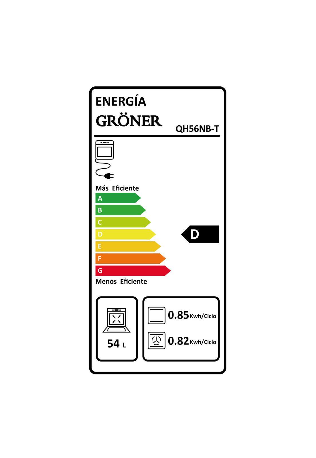 Horno Eléctrico Empotrable Gröner Black Triple Vidrio 7F 56L-5