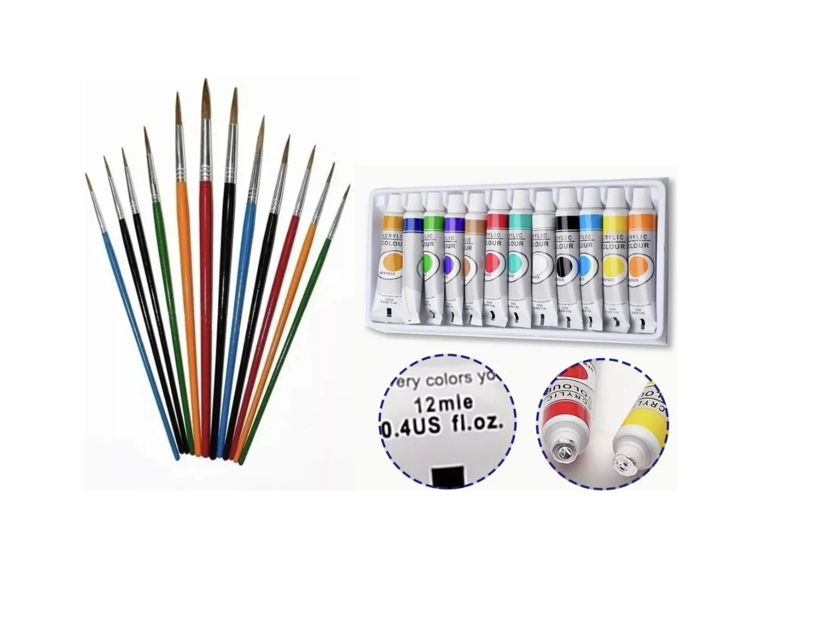 Pack De Pintura Acrílica 12 Colores Mas 12 Pinceles-0