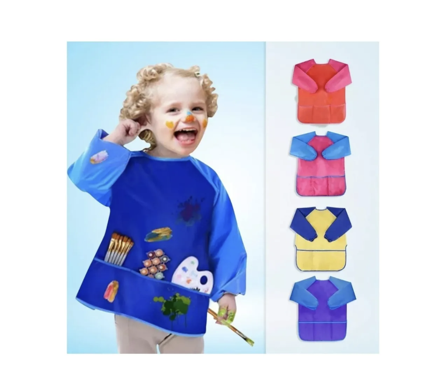 Delantal Impermeable De Manga Larga Niños Artista Pintura-2