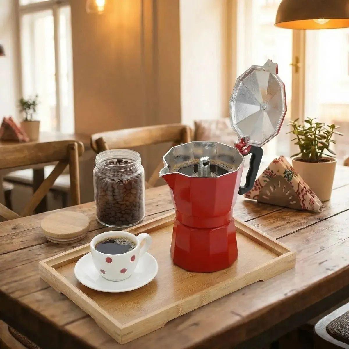 Cafetera Italiana Moka Roja 6 Tazas (300 ml) Aluminio-2