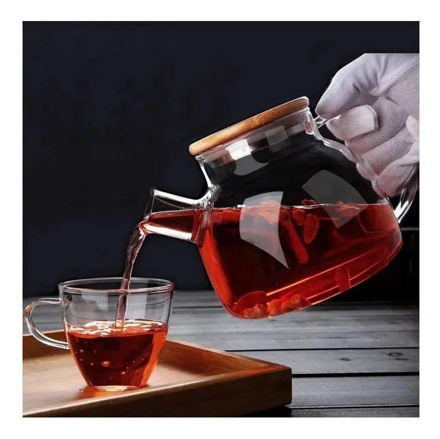 Tetera Hervidor De Vidrio Con Colador Tapa De Bamb 1 L Transparente-2