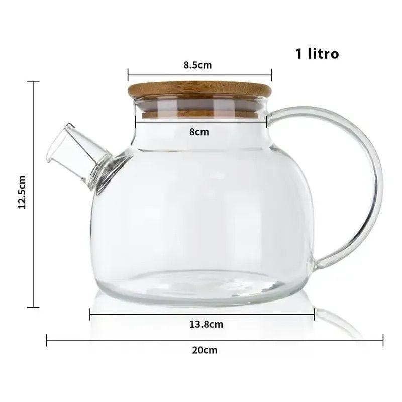 Tetera Hervidor De Vidrio Con Colador Tapa De Bamb 1 L Transparente-4