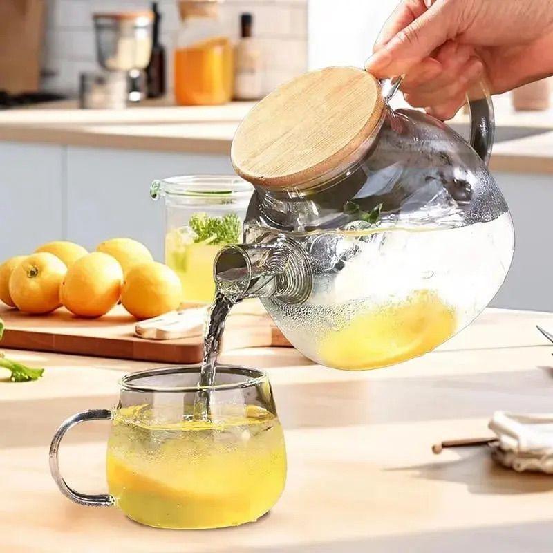 Tetera Hervidor De Vidrio Con Colador Tapa De Bamb 1 L Transparente-5