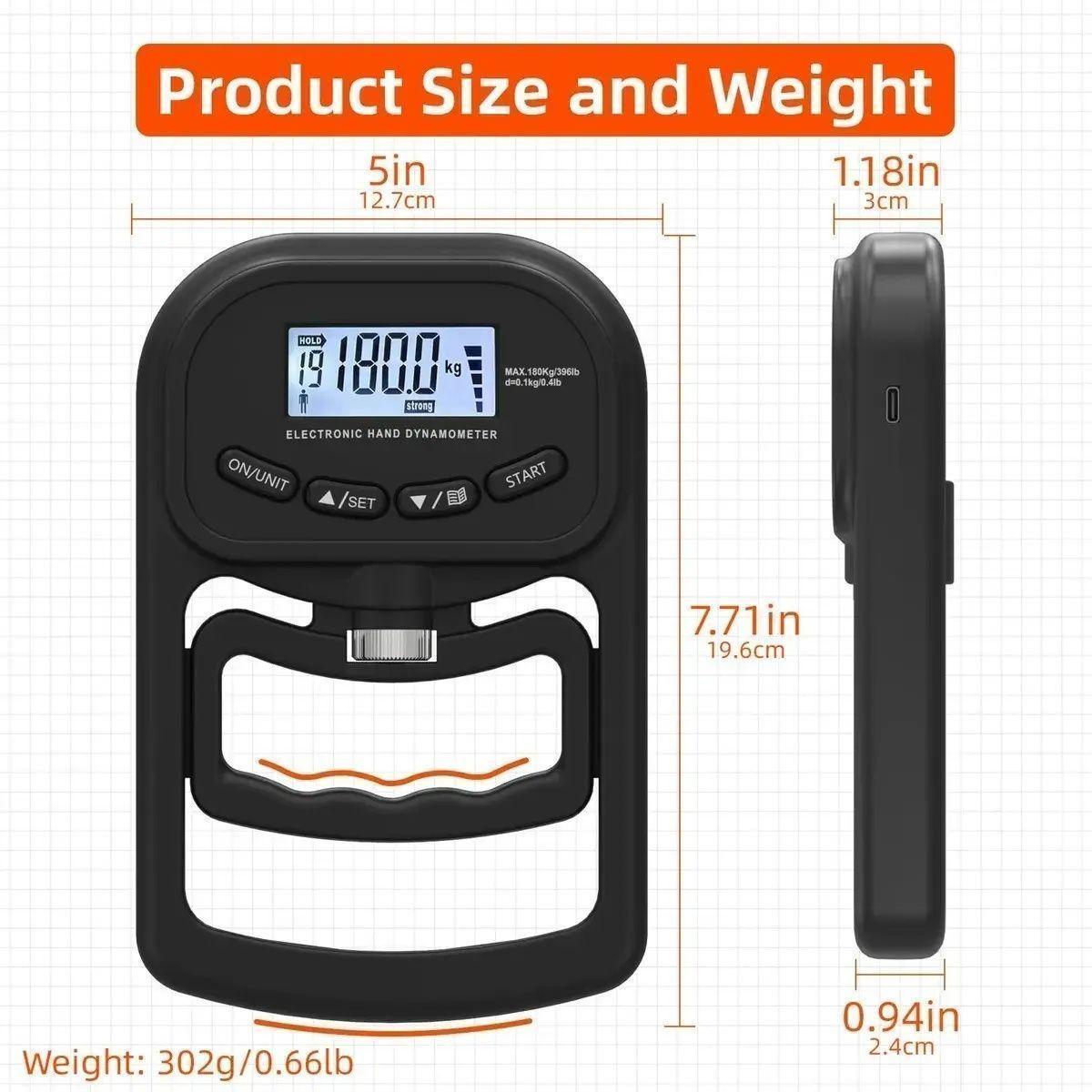 Dinamómetro Digital de Mano 120 kg Pantalla LCD Medición Fuerza de Agarre Negro-2
