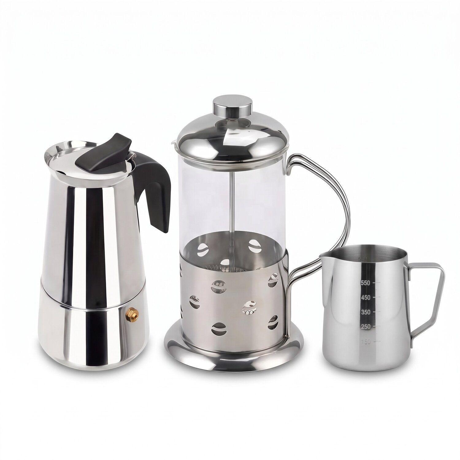 Kit Café Moka 4 Tazas, Prensa Francesa y Jarra de Leche-0