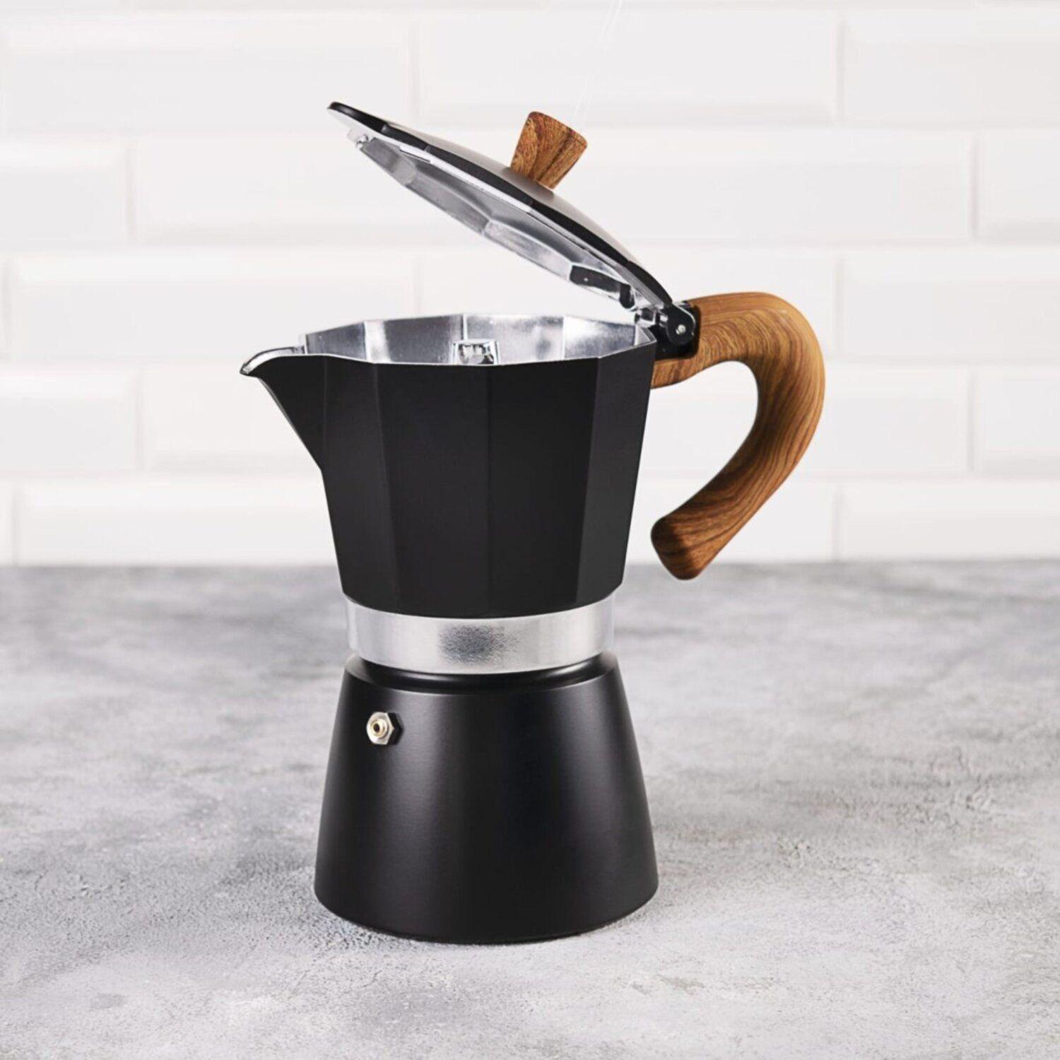 Cafetera Italiana 6 Tazas (300 ml) Aluminio Negra Moka-6