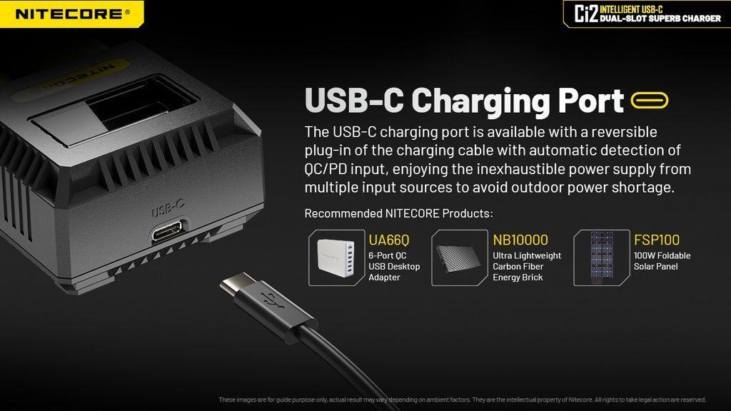 Cargador Nitecore Ci2 USB C 2 Slots para Baterias 18650 21700 AA AAA-4