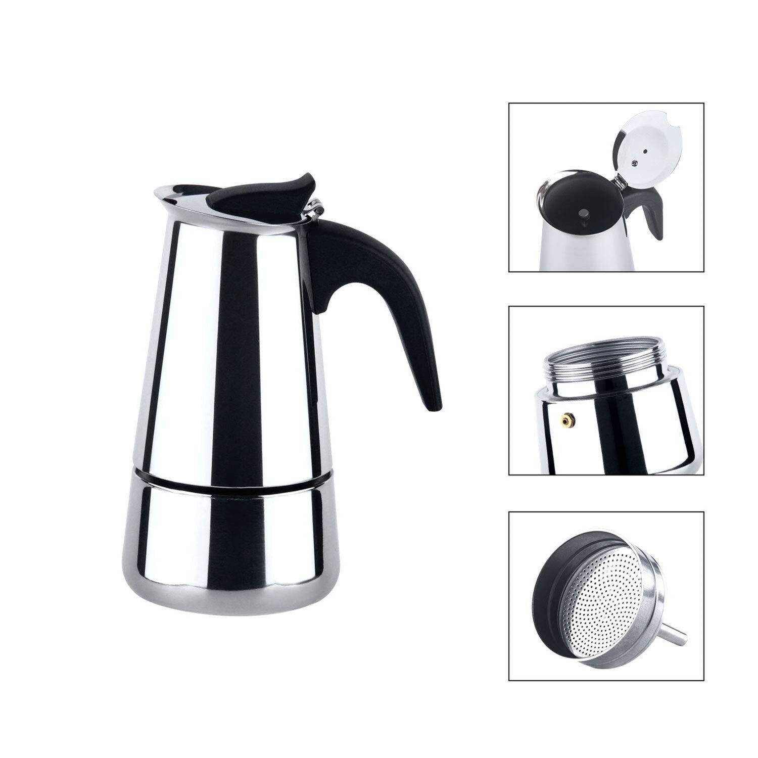 Cafetera Italiana Moka Acero Inoxidable 4 Tazas (200 ml)-3