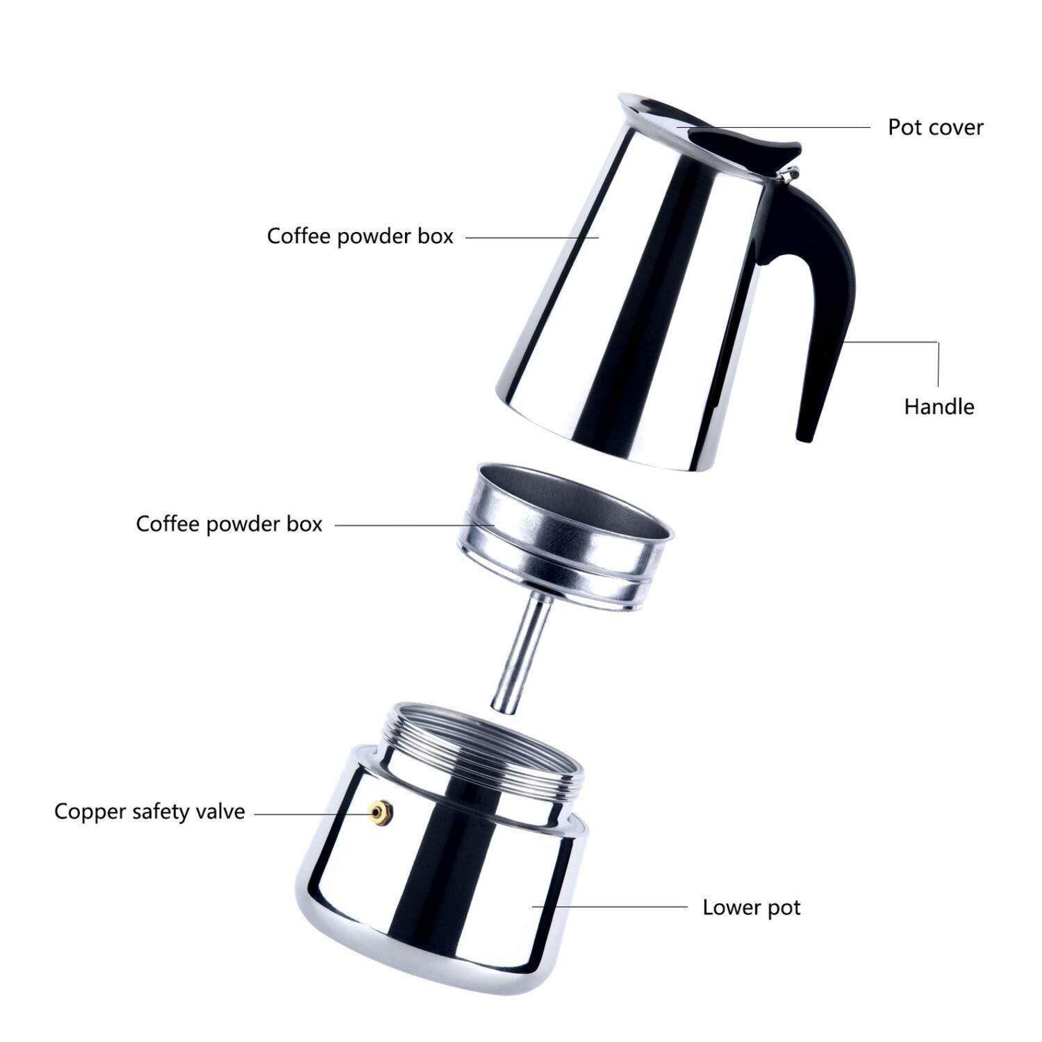 Cafetera Italiana Moka Acero Inoxidable 4 Tazas (200 ml)-4