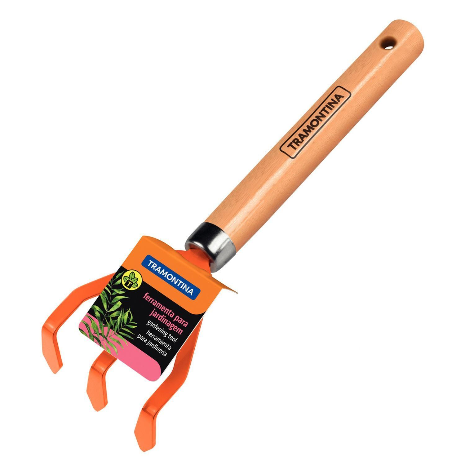 Rastrillo 3 Dientes Metalico Jardineria Mango De Madera-2