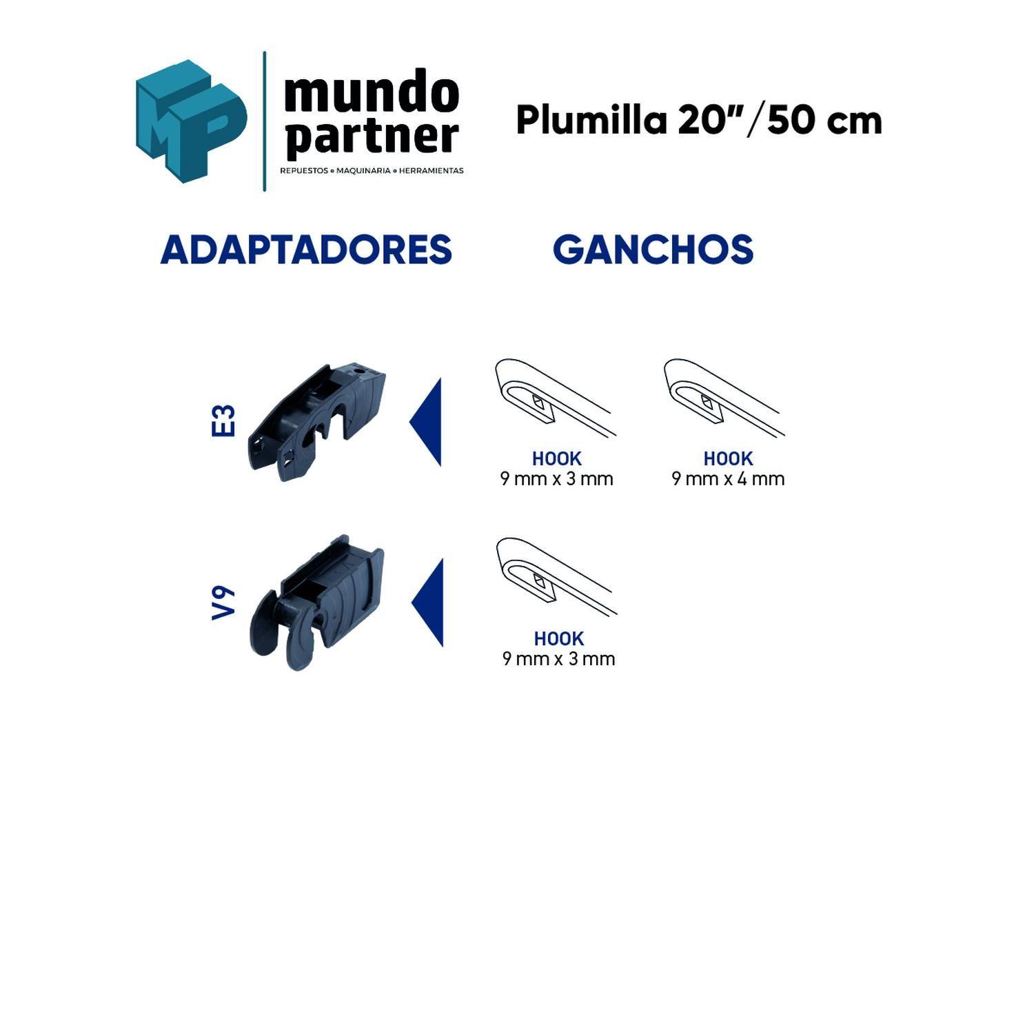 Plumilla Hella Delantera 20 Pulgadas 50 Cm Con Adaptadores-1