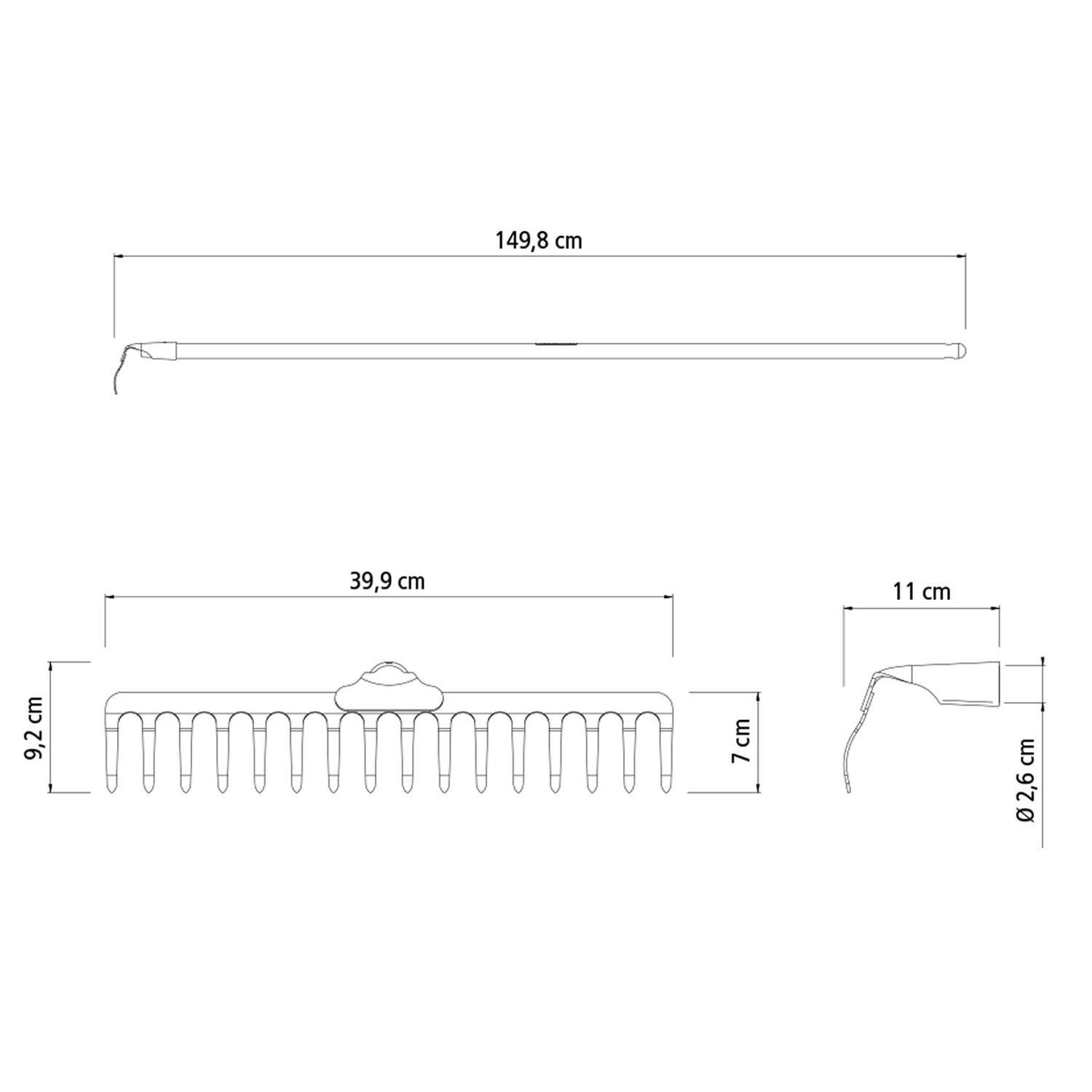 Rastrillo Curvo Liviano 16 Dientes Mango Madera 145Cm-1