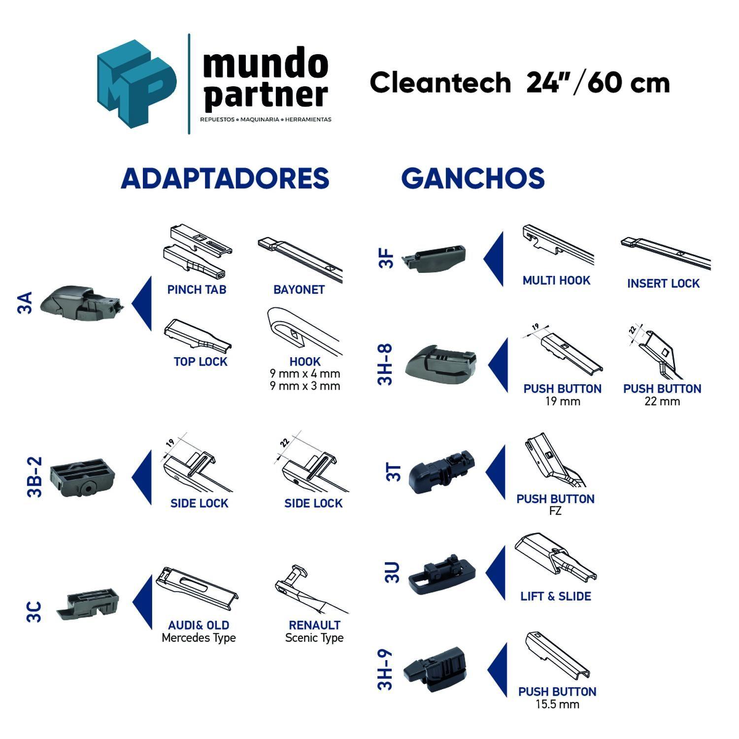 Plumilla Hella Cleantech 24 Pulgadas 60,9 Cm C/Adaptadores-1