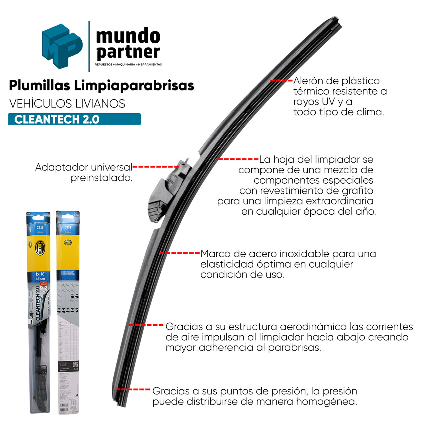 Plumilla Hella Cleantech 24 Pulgadas 60,9 Cm C/Adaptadores-2
