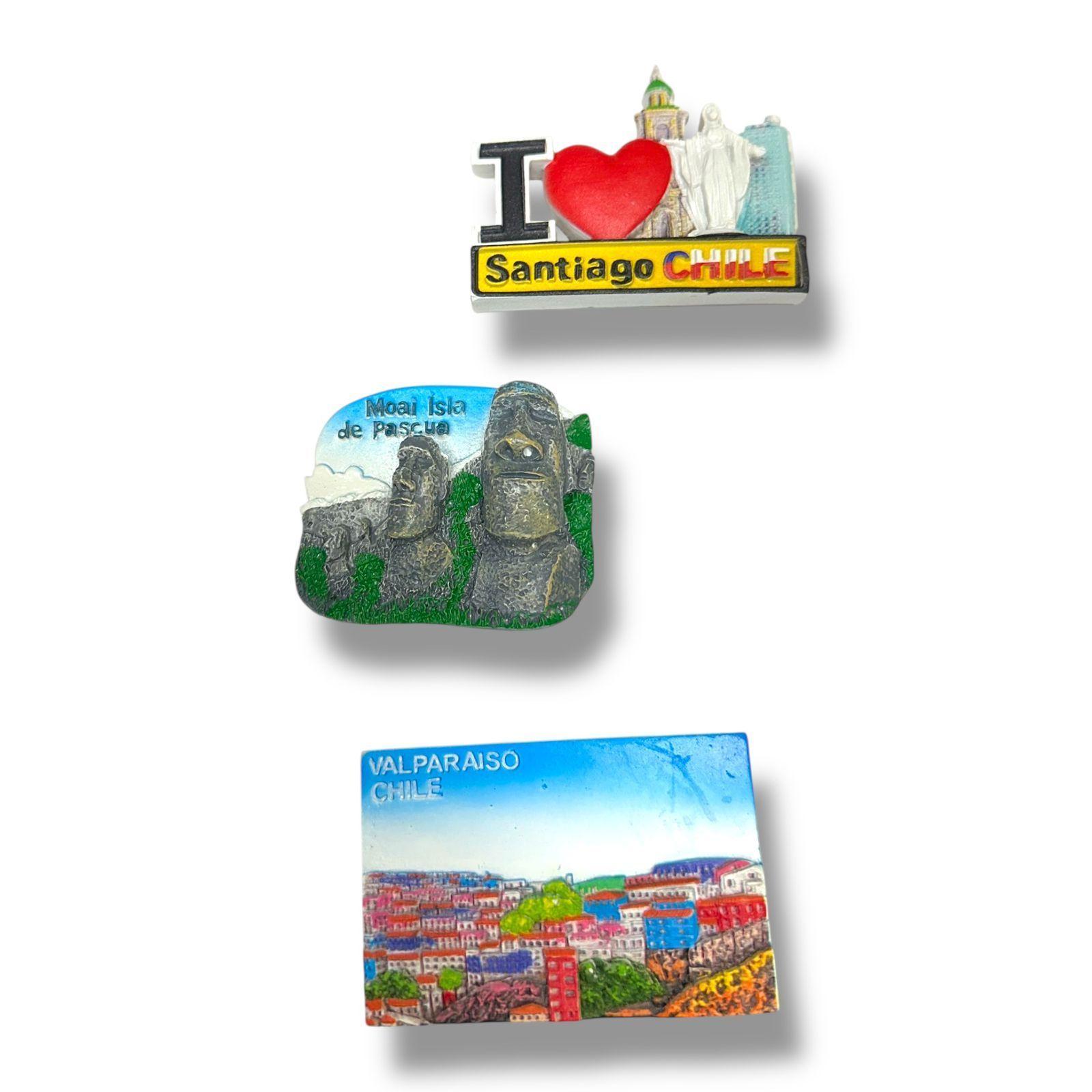 Pack x3 Imanes Refrigerador Decorativo Recuerdo Chile -0