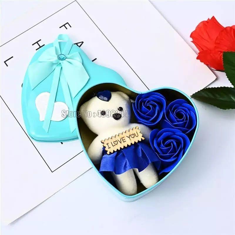 Peluche De Osito Con Rosas Aromaticas Caja Metalica Corazon-0