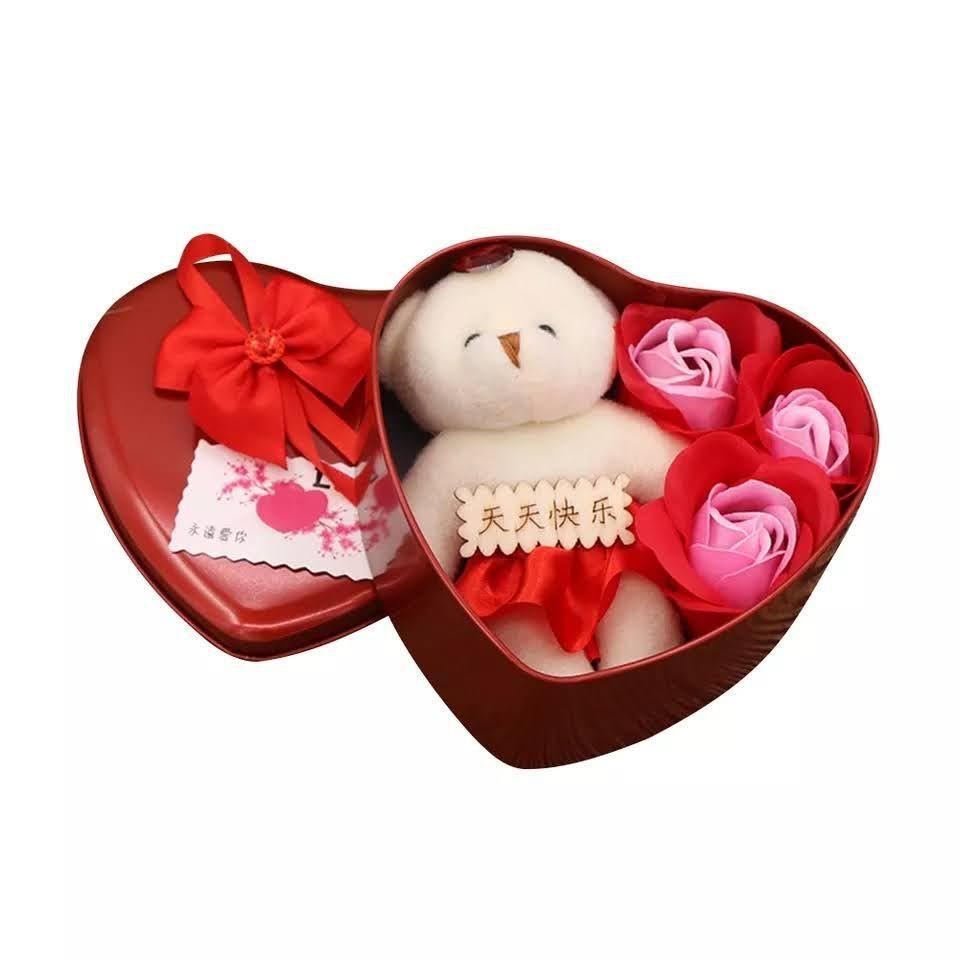 Peluche De Osito Con Rosas Aromaticas Caja Metalica Corazon-1
