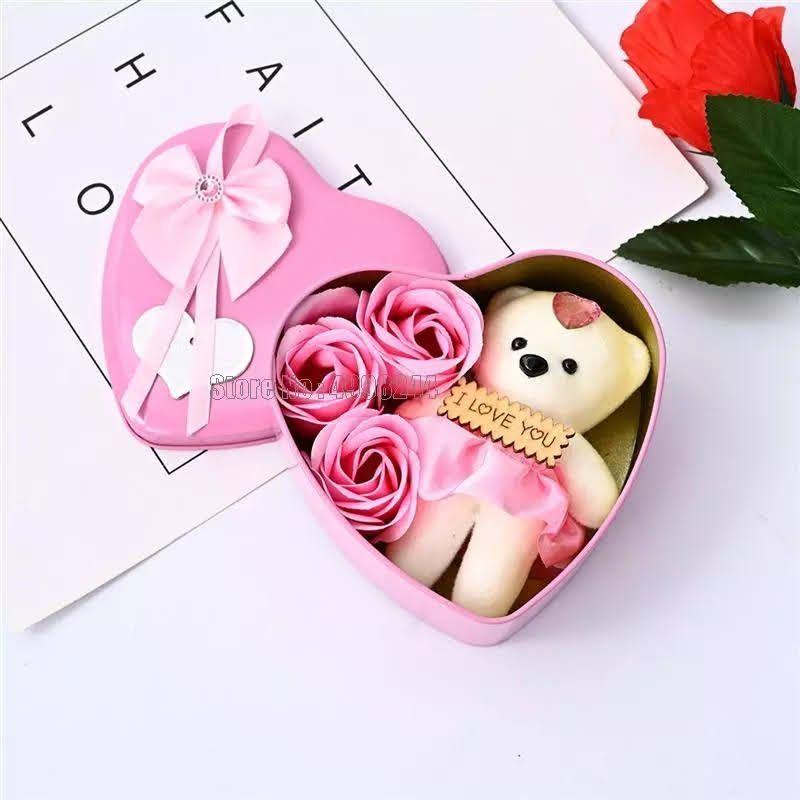 Peluche De Osito Con Rosas Aromaticas Caja Metalica Corazon-2