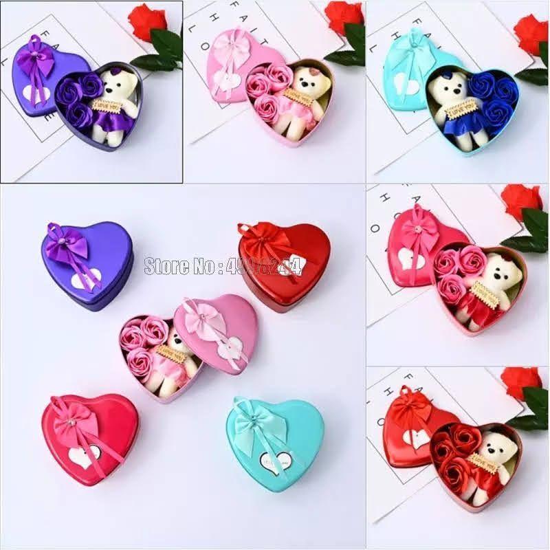 Peluche De Osito Con Rosas Aromaticas Caja Metalica Corazon-4