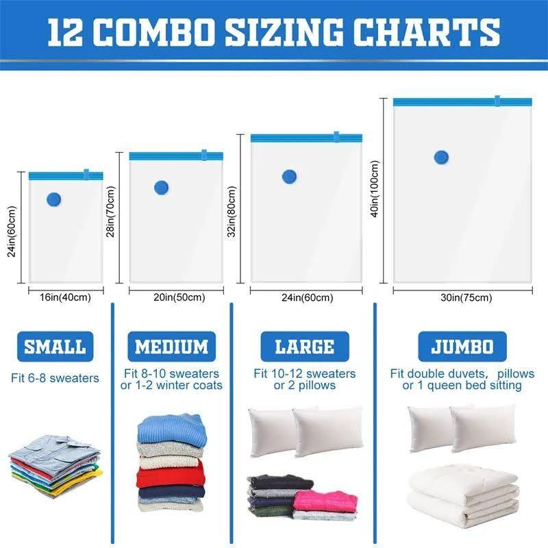 Pack x5 Bolsas Al Vacio Comprimir Ropa Medidas + Bomba Manual-7