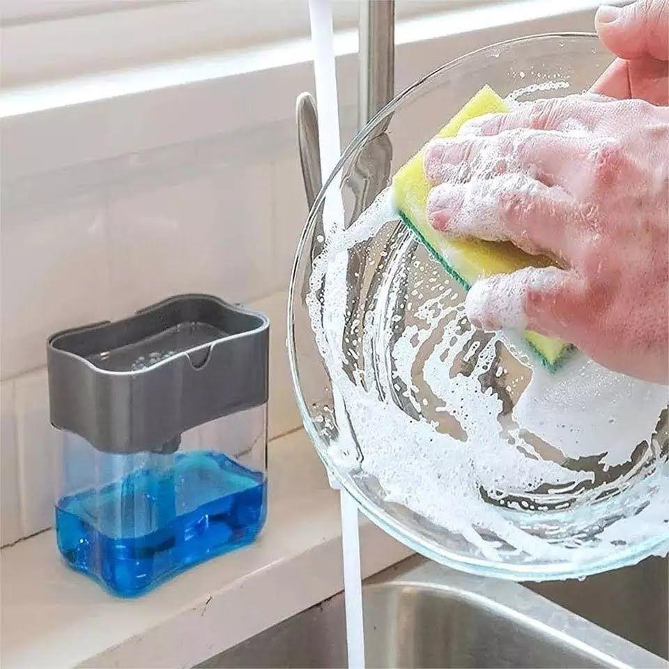 Dispensador De Lavalozas Manual Con Esponja Con Recipiente-4